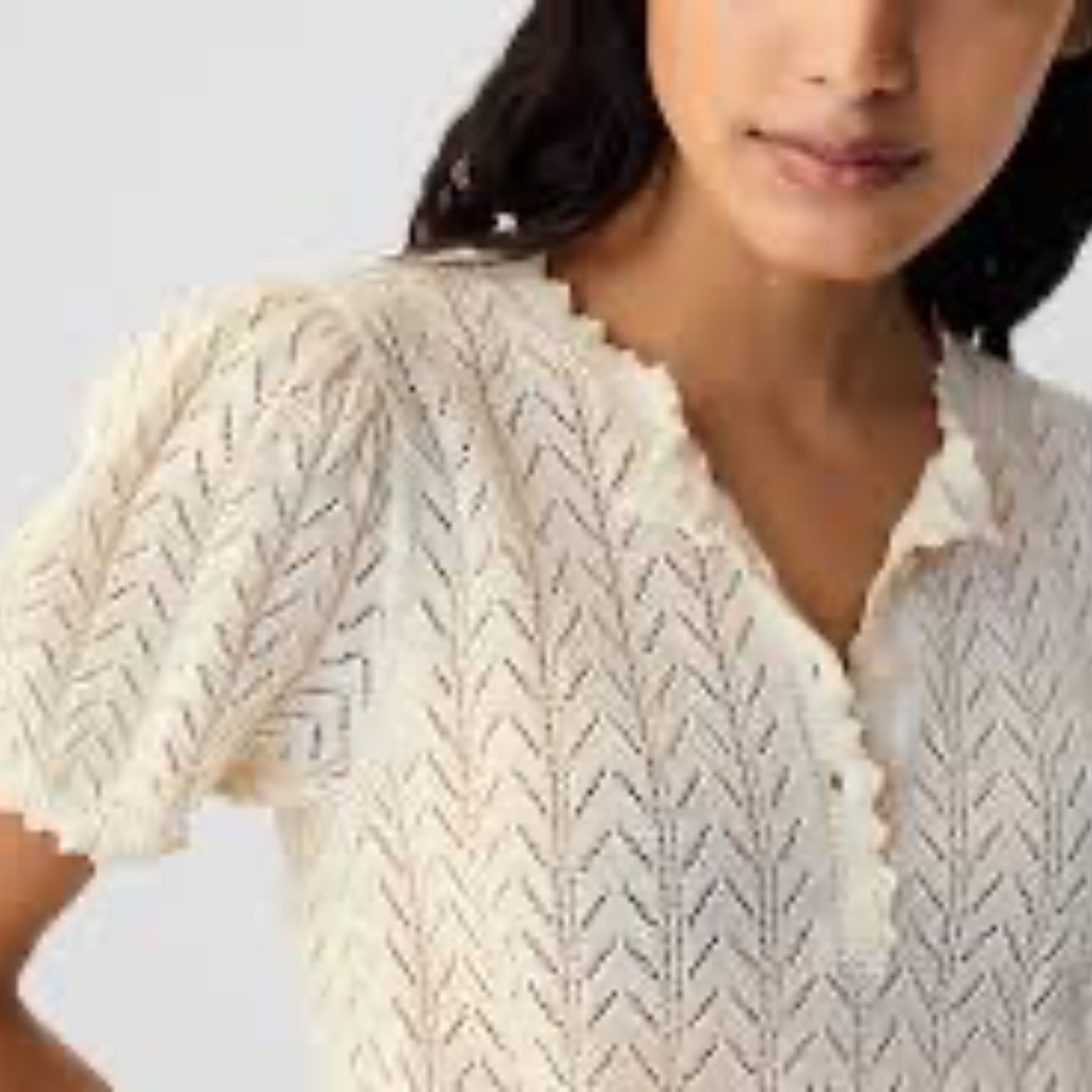 Gap x Doen Linen Blend Pointelle Short Sleeve Sweater, Size S, Chino Beige